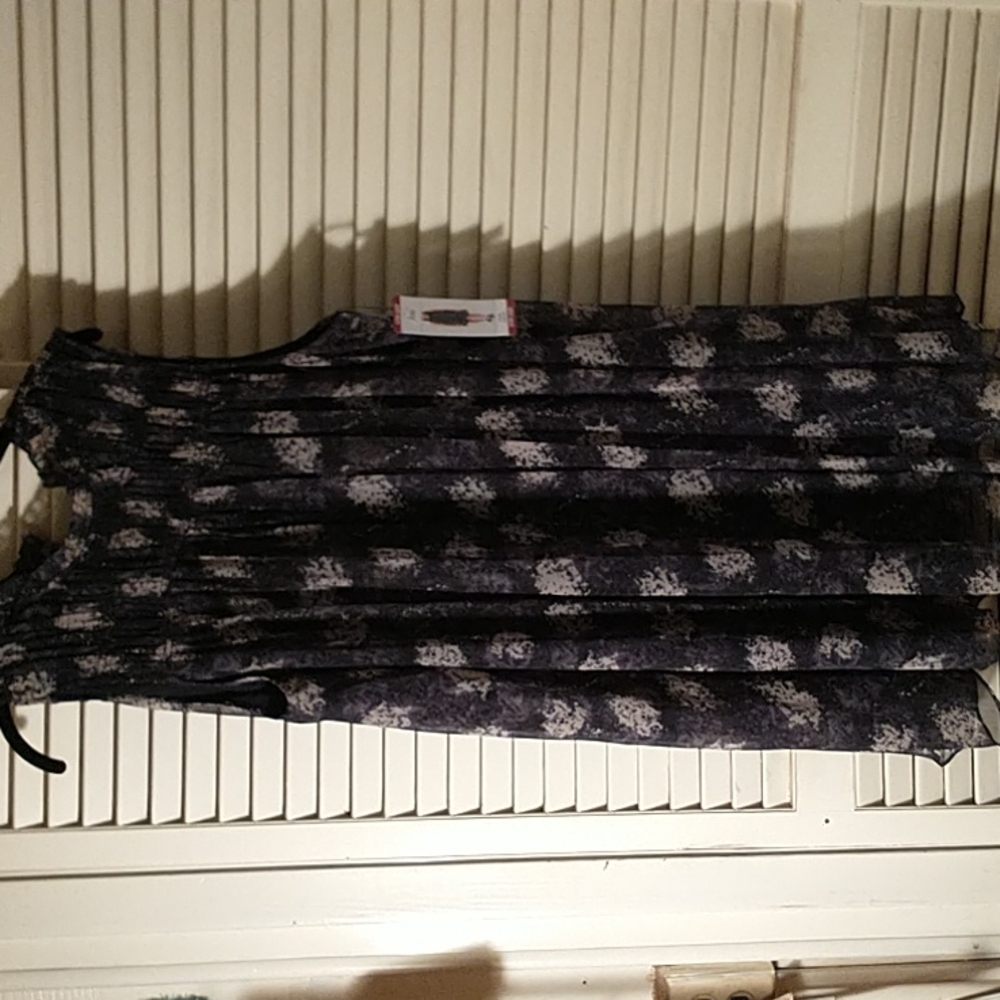 NWT Joie black gray chiffon sleeveless dress gather top ruffle neck size XL